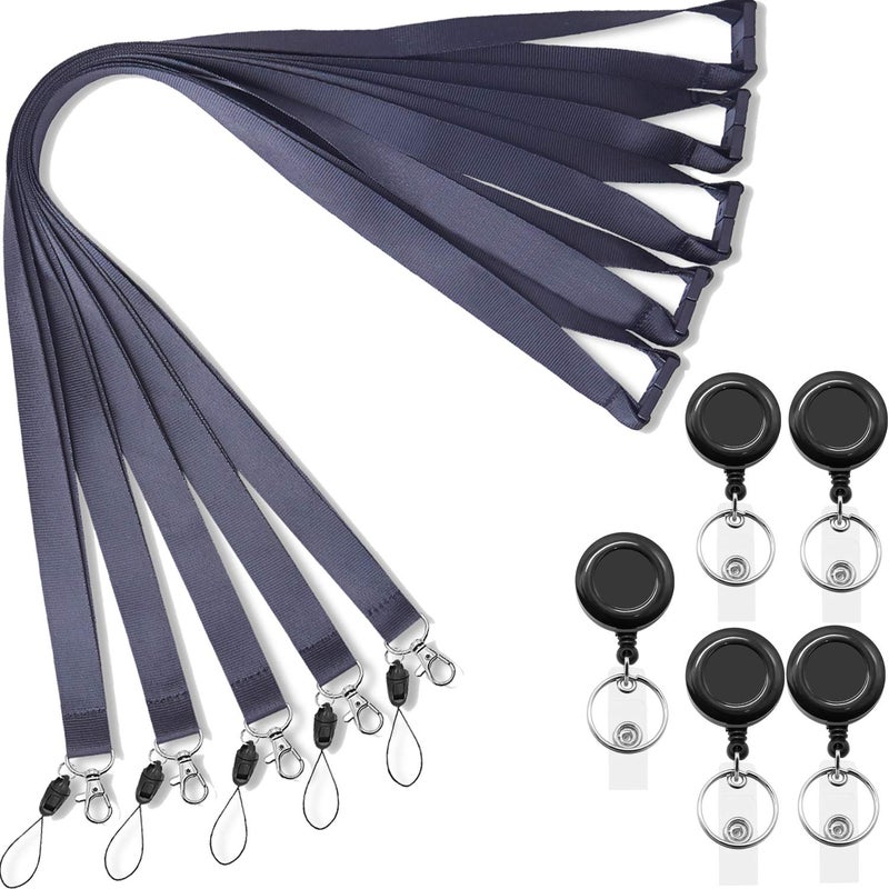 Foshine Black Lanyards 5 Pack with Retractable bagde Reel,Breakaway Safety Lanyard for ID Badge Holder - Image 2
